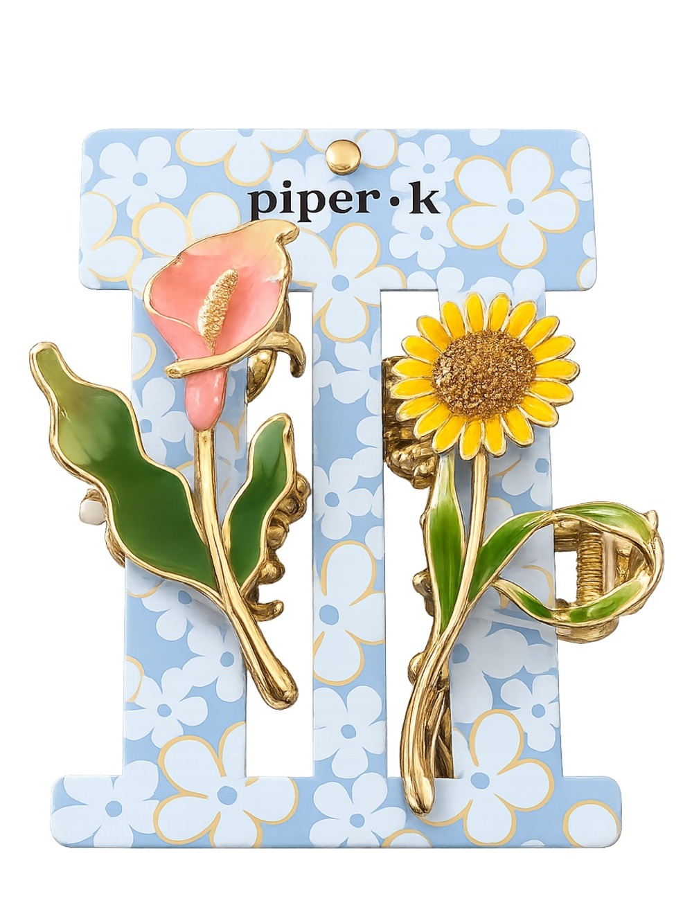 NWT Piper K double flower hair clips